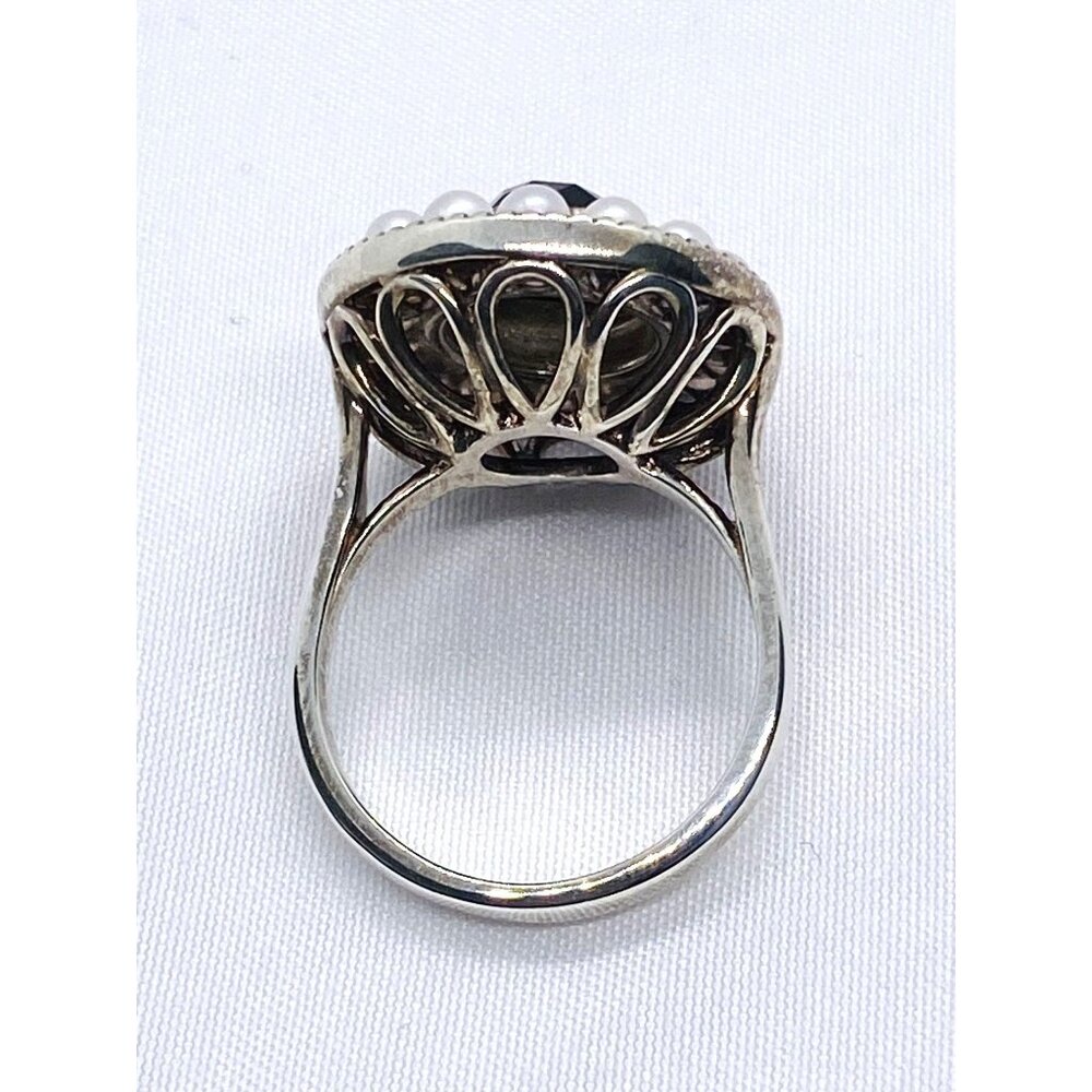 Tiffany & Co 925 Ziegfeld Pearl & Onyx Cocktail Circle Ring sz 8 - Picture 5 of 9